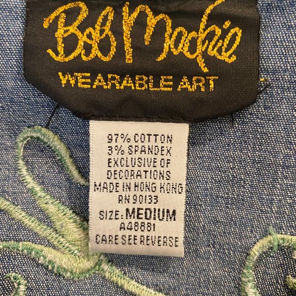 Bob Mackie Blue Denim Button Down Shirt with Floral Embroidery - Picture 7 of 8